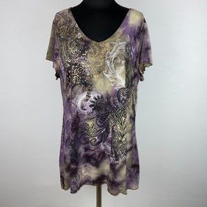 Dressbarn 14 / 16 Plus Textured Top Gold Accents